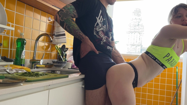 Spacenintenda: Step Bro Teaching Me How to Cook Grinding, Kissing, Dry...