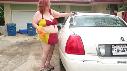 BBW nurse Vicki adventures with friends: Sexy Mature bbw redhead Nurse Vicki washes her car!