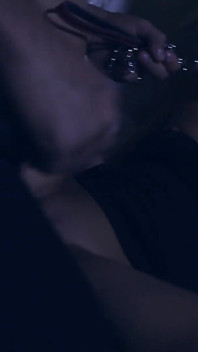 Slut blows long cock at night and gets her face covered with cum