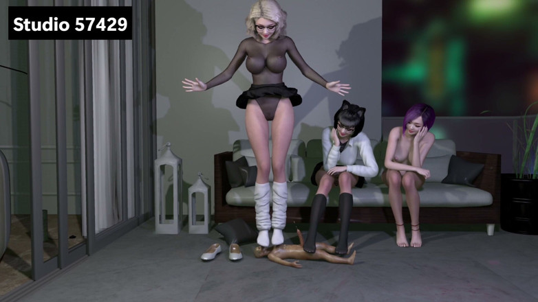 Studio 57429: アジアの巨人女性が交代で奴隷に飛びかかる、靴下や靴を履いている