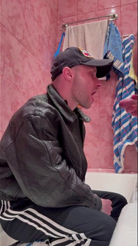 Scally Chav Guy in Leather and Sport Gear Get Pissing