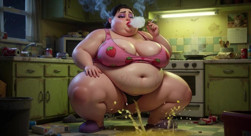 YOUR BEST FANTASY: Smoking Pregnant BBW Pisses on Floor - Horny with Massive Belly