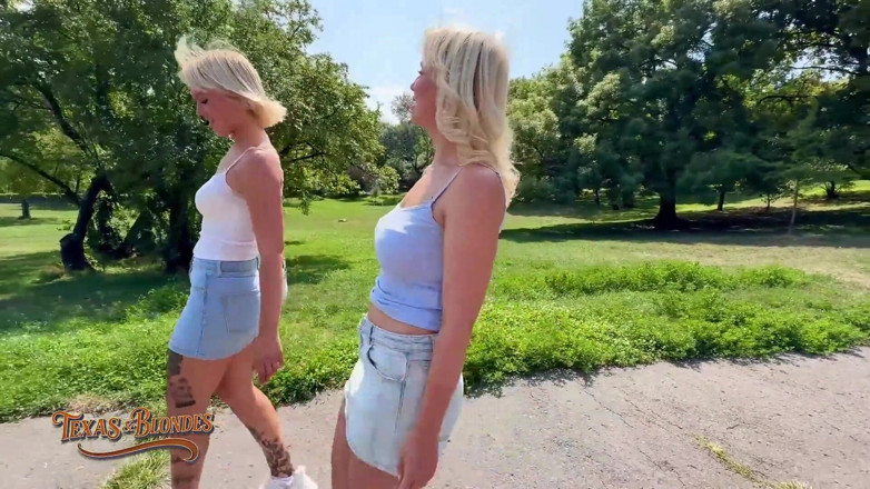 Texas and blondes: 아파트 쓰리섬 질싸 전에 공원 오럴을 받는 텍사스 씨!