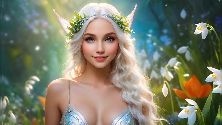 LustRender: Ai artística nua linda mulher segurando snowdrop com jóias de...