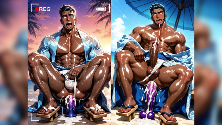 AI gay porn: Kongkek hunk batang besar dengan dildo