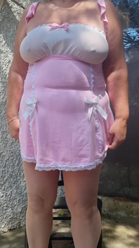Outdoor Piss Slut in Pink Babydoll & Tan Tights. I Piss Hard While Walking Then Sitting, Soaking My Tights and White Stilettos.