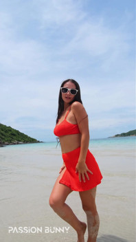 Orange Bikini Fun and Beauty Flashing on the Beach