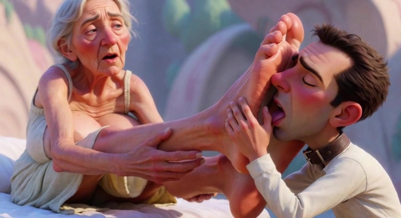 Anime Hentai: Giantess Old Granny Foot Slave Worship - Tiny Man Licking Her...