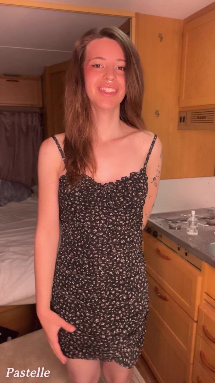 Pastelle: Trans Girl in Summer Dress Gives a Big Dick Cumshot