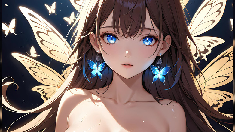 LustRender: Un papillon rayonne une belle jeune femme avec des ailes...