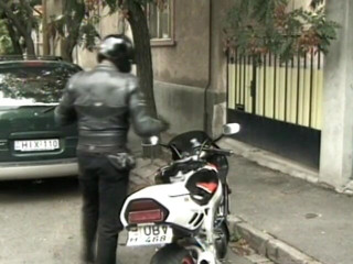 Hot Sex Party: Two bikers caught the young redhaired bird to make hot...