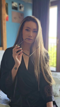 Asian MILF with Glasses in Silk Robe