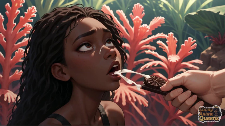 Ebony Anime Queens: Eboni sultry suka pesta gullet di syurga tropika semasa paramournya...