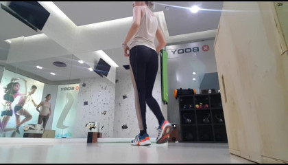 Erotic Tanya: Blonde teen warming up before workout