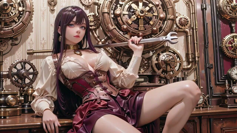 Seraphina Vale: スチームパンク・スタナー・イン・ホワイト!巨大な歯車の下でひざまずく