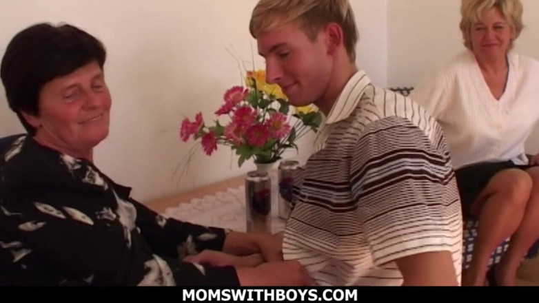 Moms With Boys: Two mature ladies teach boy group sex education