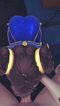 Chun Li Street Fighter 6 Blowjob - Awek Anime Cosplay seksi menghisap zakar besar deepthroat dengan pancutan muka dan dikongkek tetek sudut pandangan pertama