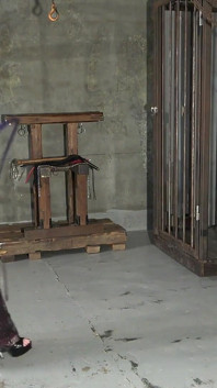 The Dick Spins Like a Top. the Mistress Pulls the String Wrapped Around the Slave's Dick in One Go, Spinning It Like a Top