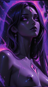 Dea cosmica mystic con incandescente viola occhi fantasia scura ai presentazione d'arte