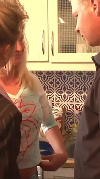Young Plumber Fucks in the Kitchen Beautiful Blonde with Small Tits