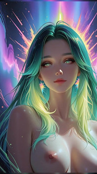 コズミックネオン美人肖像画、輝く瞳、夢のようなファンタジーAIアートスライドショー