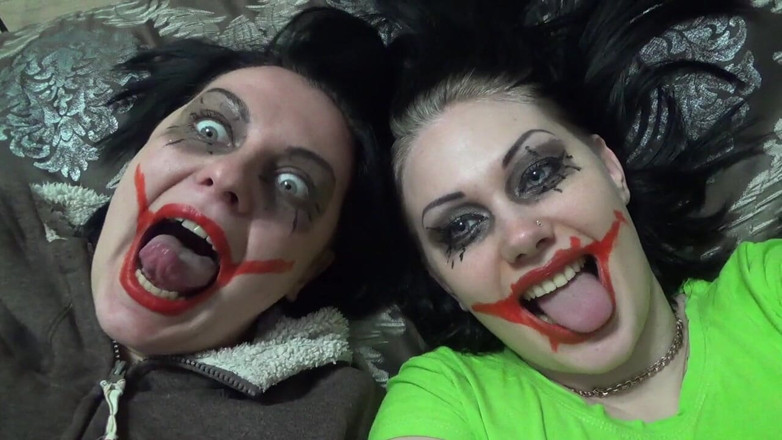 Goddess Misha Goldy: Two crazy clown girls dangle you above their hungry mouths...