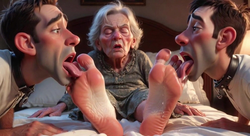 Anime Hentai: Submissive Mans Serving Old Granny's Ugly Feet - Humiliation