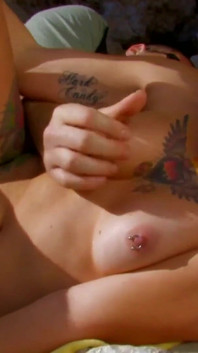 Tattoo teenage Milky Cooper with natural tits gives deep blowjob and hard fuck