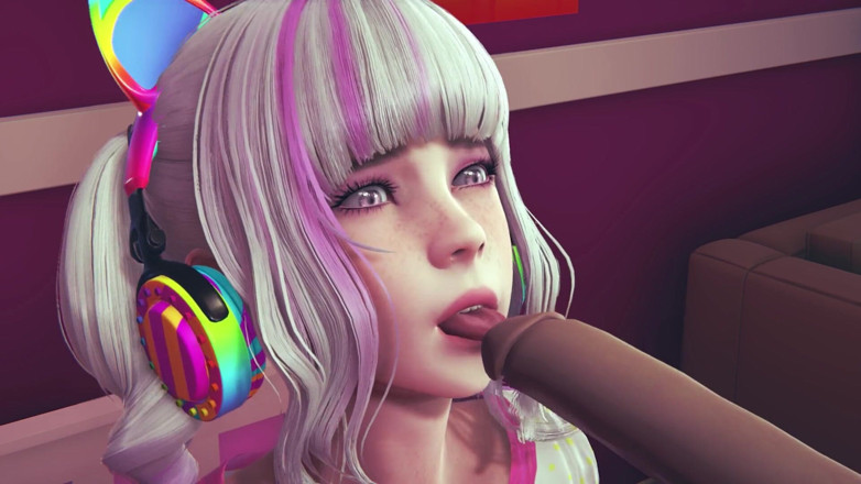 Waifu club 3D: Gamer-mädchen leckt deinen schwanz mit ihrer zunge