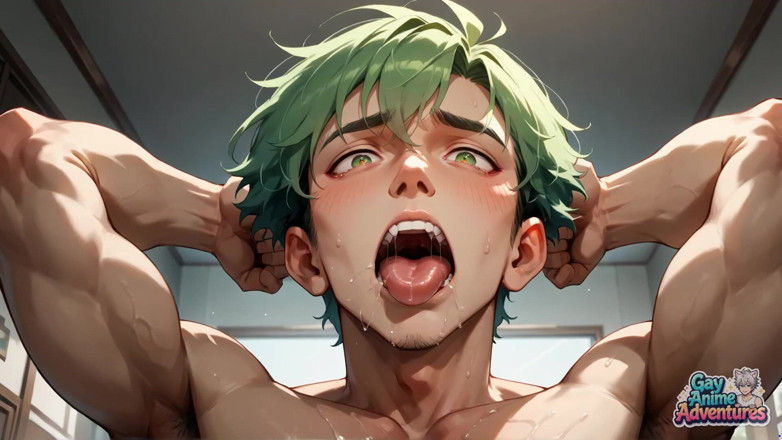 Gay Anime Adventures: A Green-haired Muscle Bunny Shocks with a Spunk Splash! Experience...