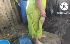 Indian house wife bathing hot and hot boobs