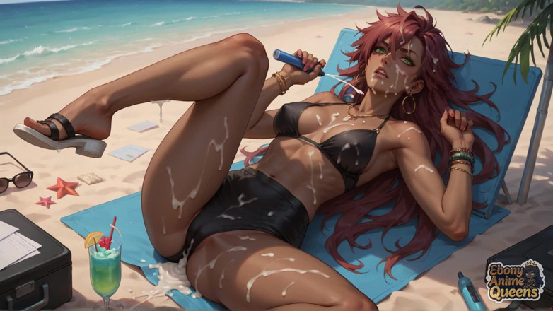Ebony Anime Queens: Quatro Rainhas Negras. 1 praia. Sexo oral, sexo a três. Puta...