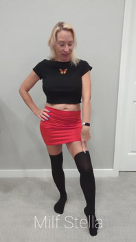 Black Thigh High Socks & Red Mini Skirt