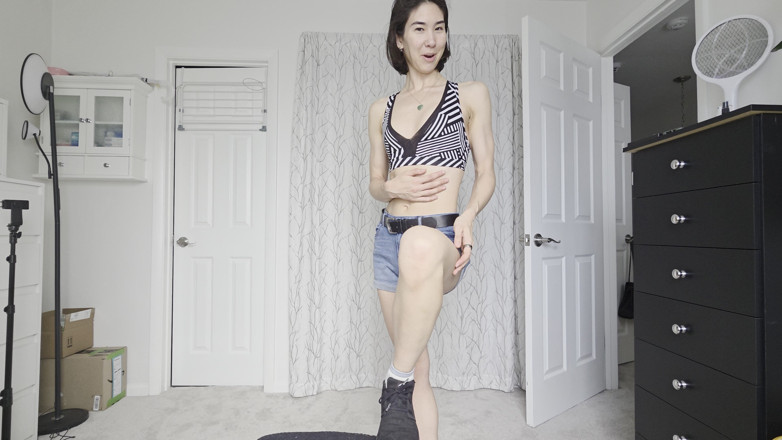 Ms_Emmy_Lynn: Skinny Fit Asian Outfit Sports Bra Thong Jean Shorts