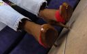 Trans and Cross-Dressers Feet: Super sexy Irene Aoki lets her sandals dangle from her...