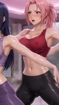 Naruto mädchen yoga-kurs wild gegangen sakura, hinata ino große möpse necken