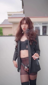 Cute Sissy Smoking and Anal in Chastity