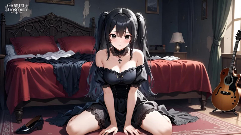 Gabriel de Lioncourt AI: Fanoušek goth girl šuká Rockstar v zákulisí - Hentai 1