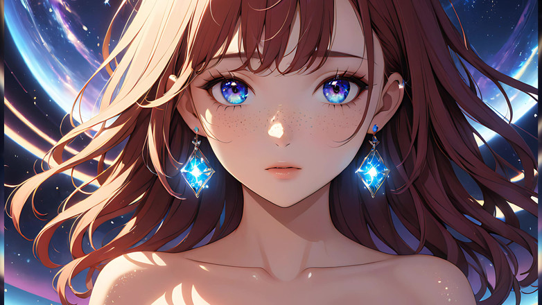 LustRender: Voidgazer: uma jovem bonita com sardas cósmicas cintilantes