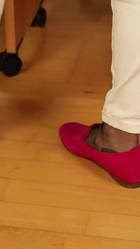 Pink Suede Loafers & Black Rht Nylons - Slow Footplay Under the Desk