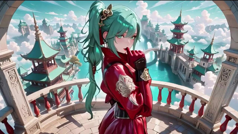 Tay Swift X: The Red-clad Blade's Private Tease! Green-haired Warrior in a Black-red...