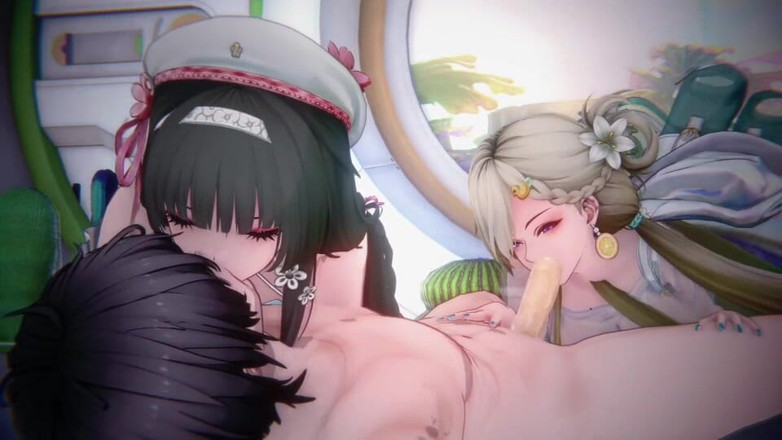 NSFWOtaku: Wuthering Waves - Lynae X Chisa FFM Sex - 3D Hentai Animace