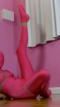 Rope Bondage for Lucy in Shiny Spandex Catsuit