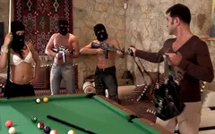 Asian whore in gangbang
