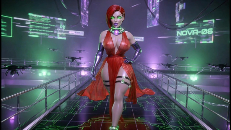Stories&Anime: Cyber Catwalk - Nova în lenjerie roșie transparentă și tachinare futuristă