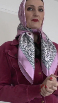 Demonstration of Beautiful Satin Headscarves, JOI, Lady Victoria Valente
