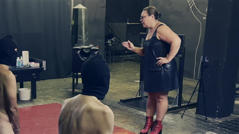 Mistress April: Dominatrix Mistress April - Three Slaves with One Whip!