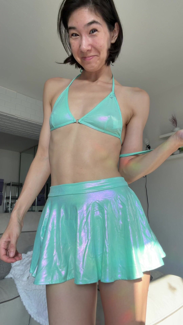 Ms_Emmy_Lynn: Try on Haul Skinny Asian Babe in Shiny Tight Outfits