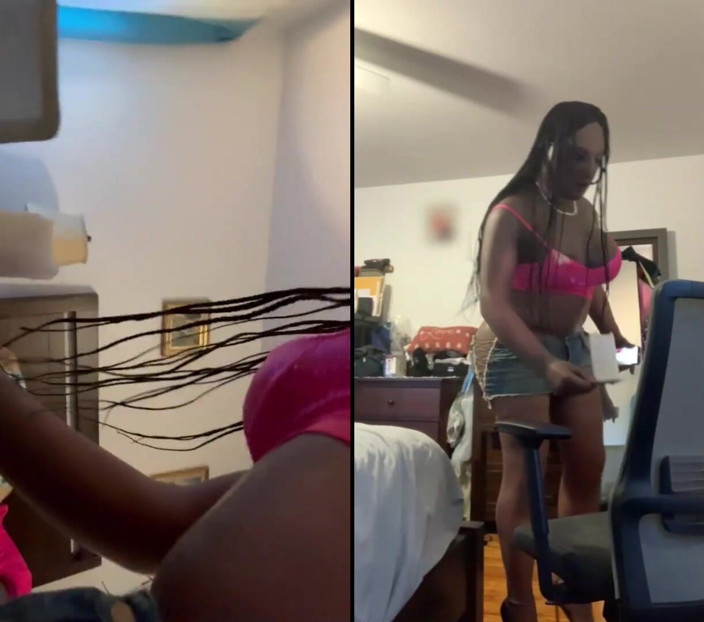 Deanna Doll: Preta gata Danae em uma mini saia super minúscula esfregando...