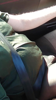 Nylonjunge Driving Car in Black Pantyhose